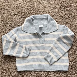 Girl’s Gray and Cream Striped Sweater